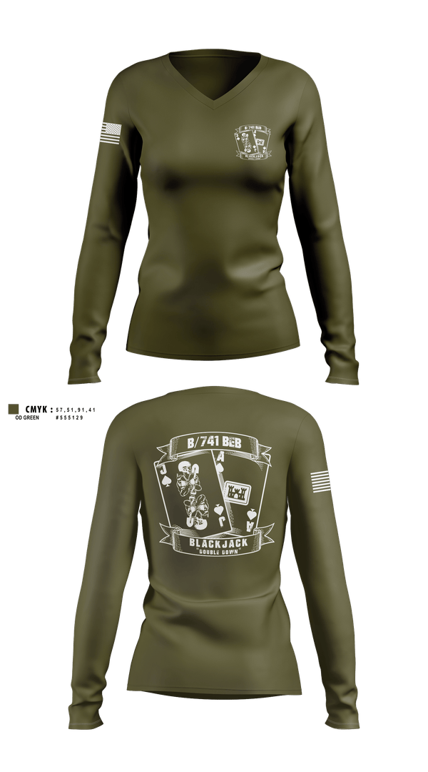Womens Long Sleeve Vneck Shirt, B/741BEB, Army, Teamtime, Team time, sublimation, custom sports apparel, team uniforms, spirit wear, spiritwear, sports uniforms, custom shirts, team store, custom team store, fundraiser sports, apparel fundraiser