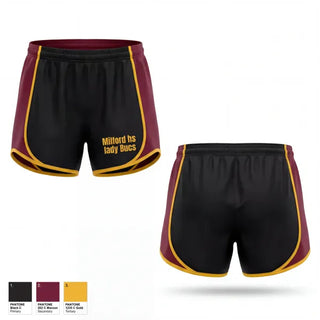 Womens Shorts, Milford hs lady Bucs, Women's Lacrosse, Teamtime, Team time, sublimation, custom sports apparel, team uniforms, spirit wear, spiritwear, sports uniforms, custom shirts, team store, custom team store, fundraiser sports, apparel fundraiser