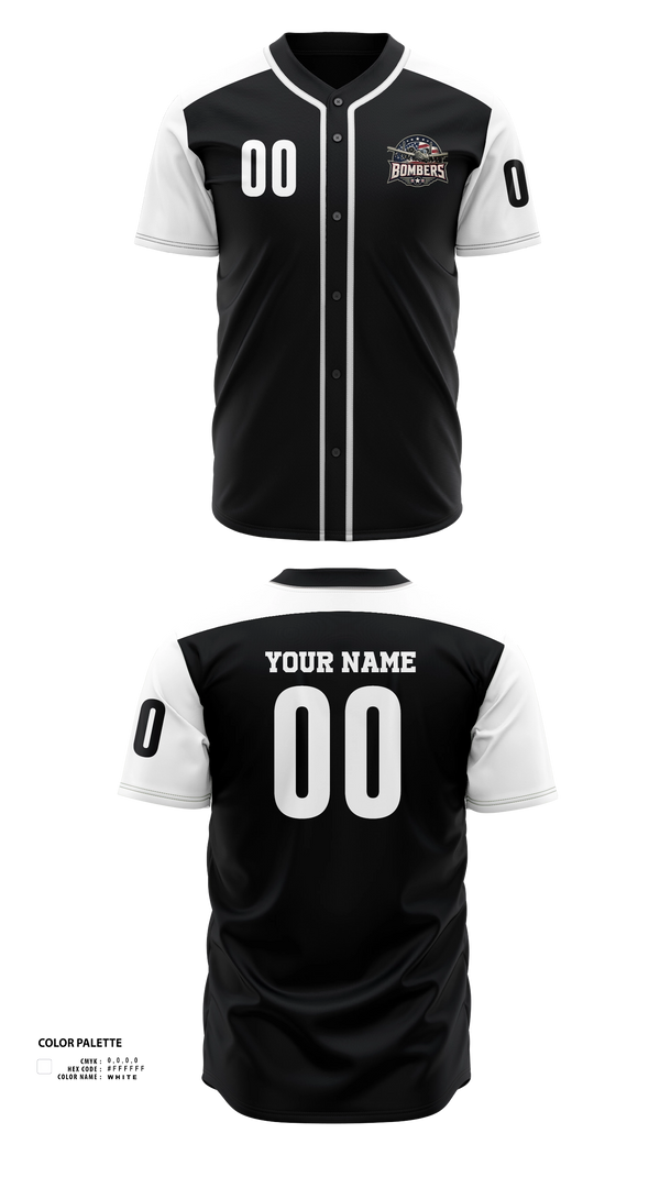 Full Button Baseball Jersey, Bombers, Baseball, Teamtime, Team time, sublimation, custom sports apparel, team uniforms, spirit wear, spiritwear, sports uniforms, custom shirts, team store, custom team store, fundraiser sports, apparel fundraiser