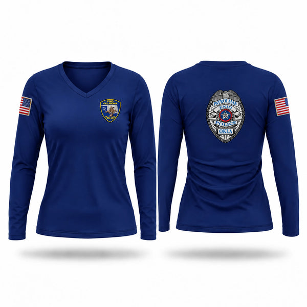 Womens Long Sleeve Vneck Shirt, Enid Police Department, Police, Teamtime, Team time, sublimation, custom sports apparel, team uniforms, spirit wear, spiritwear, sports uniforms, custom shirts, team store, custom team store, fundraiser sports, apparel fundraiser