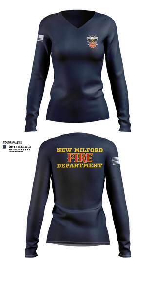 Womens Long Sleeve Vneck Shirt, New Milford Fire department, Fire Department, Teamtime, Team time, sublimation, custom sports apparel, team uniforms, spirit wear, spiritwear, sports uniforms, custom shirts, team store, custom team store, fundraiser sports, apparel fundraiser