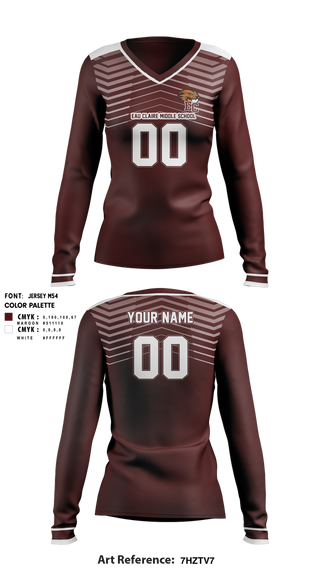 Womens Long Sleeve Vneck Shirt, Eau Claire Middle School Volleyball, Women's Volleyball, Teamtime, Team time, sublimation, custom sports apparel, team uniforms, spirit wear, spiritwear, sports uniforms, custom shirts, team store, custom team store, fundraiser sports, apparel fundraiser