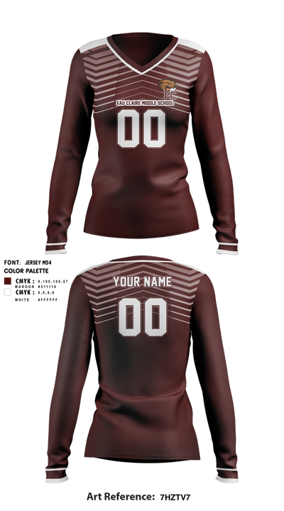 Eau Claire Middle School Volleyball 13905361 Women's Long Sleeve V-neck Shirt - 1