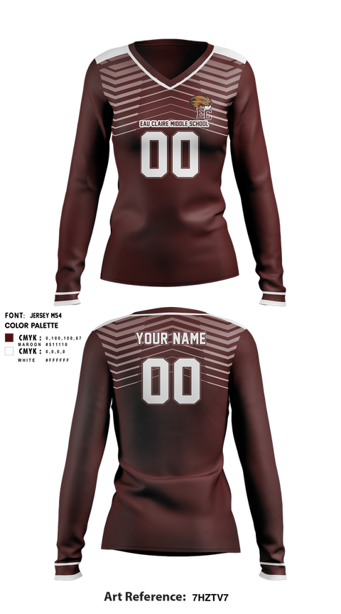 Womens Long Sleeve Vneck Shirt, Eau Claire Middle School Volleyball, Women's Volleyball, Teamtime, Team time, sublimation, custom sports apparel, team uniforms, spirit wear, spiritwear, sports uniforms, custom shirts, team store, custom team store, fundraiser sports, apparel fundraiser