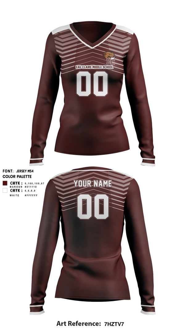 Womens Long Sleeve Vneck Shirt, Eau Claire Middle School Volleyball, Women's Volleyball, Teamtime, Team time, sublimation, custom sports apparel, team uniforms, spirit wear, spiritwear, sports uniforms, custom shirts, team store, custom team store, fundraiser sports, apparel fundraiser