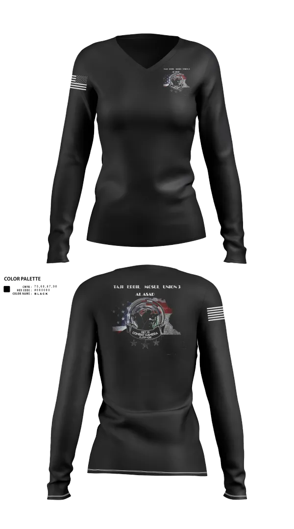 Womens Long Sleeve Vneck Shirt, 982nd Combat Camera Co., , Teamtime, Team time, sublimation, custom sports apparel, team uniforms, spirit wear, spiritwear, sports uniforms, custom shirts, team store, custom team store, fundraiser sports, apparel fundraiser
