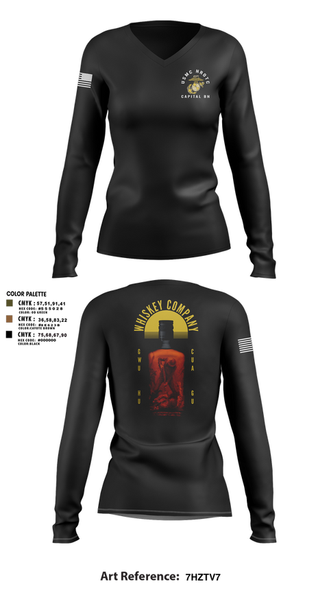 Womens Long Sleeve Vneck Shirt, GWU NROTC, Marines, Teamtime, Team time, sublimation, custom sports apparel, team uniforms, spirit wear, spiritwear, sports uniforms, custom shirts, team store, custom team store, fundraiser sports, apparel fundraiser