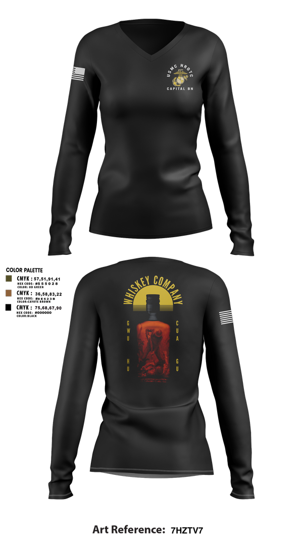 Womens Long Sleeve Vneck Shirt, GWU NROTC, Marines, Teamtime, Team time, sublimation, custom sports apparel, team uniforms, spirit wear, spiritwear, sports uniforms, custom shirts, team store, custom team store, fundraiser sports, apparel fundraiser