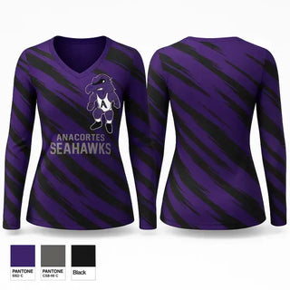 Womens Long Sleeve Vneck Shirt, Anacortes Seahawks, Wrestling, Teamtime, Team time, sublimation, custom sports apparel, team uniforms, spirit wear, spiritwear, sports uniforms, custom shirts, team store, custom team store, fundraiser sports, apparel fundraiser