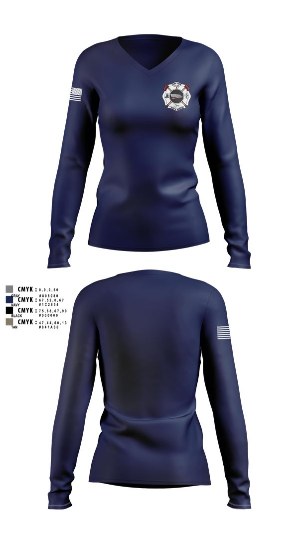 Womens Long Sleeve Vneck Shirt, Camp, Fire Department, Teamtime, Team time, sublimation, custom sports apparel, team uniforms, spirit wear, spiritwear, sports uniforms, custom shirts, team store, custom team store, fundraiser sports, apparel fundraiser