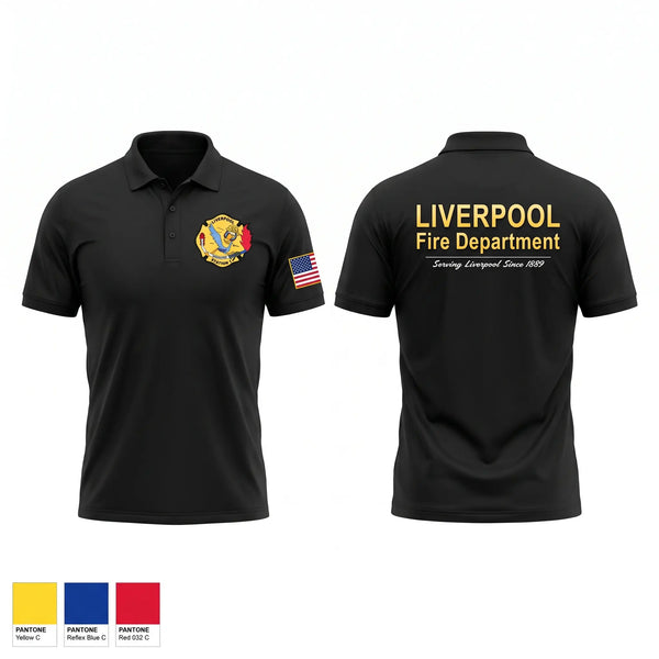 Short Sleeve Performance Polo, LIVERPOOL, Fire Department, Teamtime, Team time, sublimation, custom sports apparel, team uniforms, spirit wear, spiritwear, sports uniforms, custom shirts, team store, custom team store, fundraiser sports, apparel fundraiser