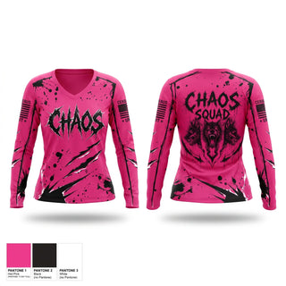 Womens Long Sleeve Vneck Shirt, Chaos squad, E-Sports, Teamtime, Team time, sublimation, custom sports apparel, team uniforms, spirit wear, spiritwear, sports uniforms, custom shirts, team store, custom team store, fundraiser sports, apparel fundraiser
