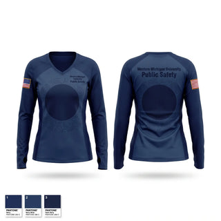 Womens Long Sleeve Vneck Shirt, Western Michigan University Public Safety, Police, Teamtime, Team time, sublimation, custom sports apparel, team uniforms, spirit wear, spiritwear, sports uniforms, custom shirts, team store, custom team store, fundraiser sports, apparel fundraiser