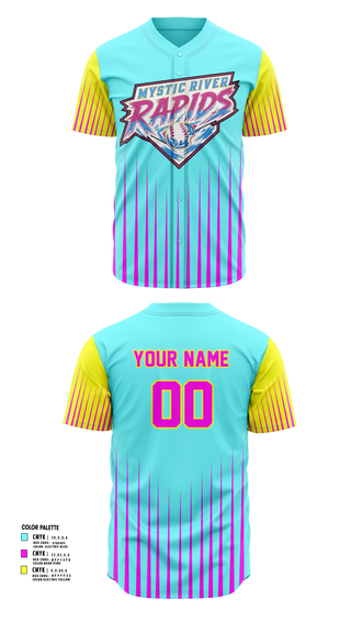 Full Button Baseball Jersey, Mystic River Rapids, Baseball, Teamtime, Team time, sublimation, custom sports apparel, team uniforms, spirit wear, spiritwear, sports uniforms, custom shirts, team store, custom team store, fundraiser sports, apparel fundraiser