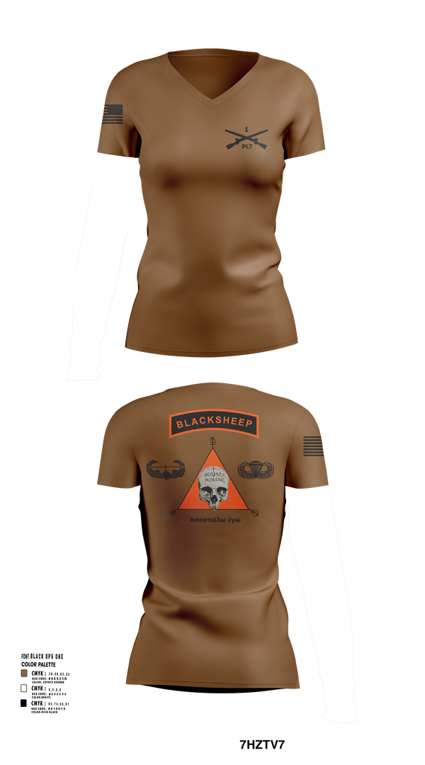 Womens Short Sleeve Vneck Shirt, 1st PLT B Co 1-173IN, , Teamtime, Team time, sublimation, custom sports apparel, team uniforms, spirit wear, spiritwear, sports uniforms, custom shirts, team store, custom team store, fundraiser sports, apparel fundraiser