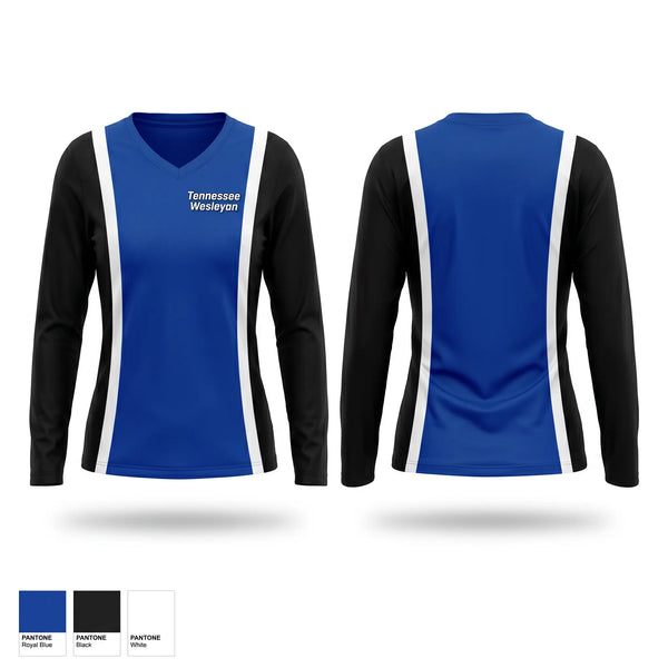 Womens Long Sleeve Vneck Shirt, Tennessee Wesleyan, Women's Basketball, Teamtime, Team time, sublimation, custom sports apparel, team uniforms, spirit wear, spiritwear, sports uniforms, custom shirts, team store, custom team store, fundraiser sports, apparel fundraiser