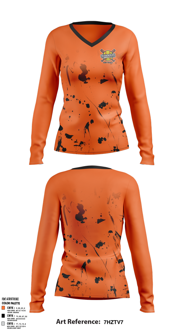 Womens Long Sleeve Vneck Shirt, Hammahs, Softball, Teamtime, Team time, sublimation, custom sports apparel, team uniforms, spirit wear, spiritwear, sports uniforms, custom shirts, team store, custom team store, fundraiser sports, apparel fundraiser