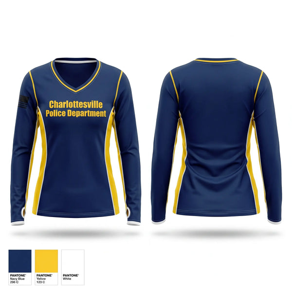 Womens Long Sleeve Vneck Shirt, Charlottesville Police Department, Police, Teamtime, Team time, sublimation, custom sports apparel, team uniforms, spirit wear, spiritwear, sports uniforms, custom shirts, team store, custom team store, fundraiser sports, apparel fundraiser