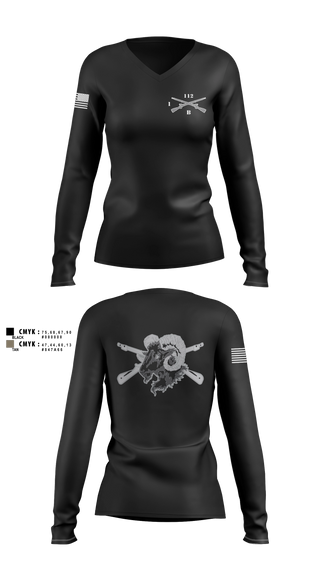 Womens Long Sleeve Vneck Shirt, Blacksheep Company, 1-112th Infantry, Army, Teamtime, Team time, sublimation, custom sports apparel, team uniforms, spirit wear, spiritwear, sports uniforms, custom shirts, team store, custom team store, fundraiser sports, apparel fundraiser