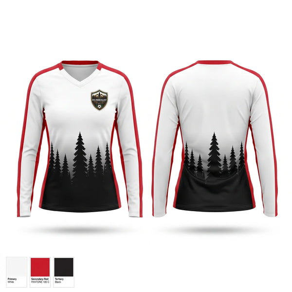 Womens Long Sleeve Vneck Shirt, Humboldt Elite F.C, Men's Soccer, Teamtime, Team time, sublimation, custom sports apparel, team uniforms, spirit wear, spiritwear, sports uniforms, custom shirts, team store, custom team store, fundraiser sports, apparel fundraiser