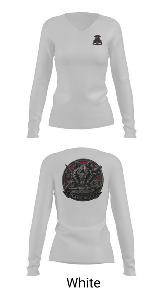 Womens Long Sleeve Vneck Shirt, Black Wolf Company, 3-67 AR, Army, Teamtime, Team time, sublimation, custom sports apparel, team uniforms, spirit wear, spiritwear, sports uniforms, custom shirts, team store, custom team store, fundraiser sports, apparel fundraiser