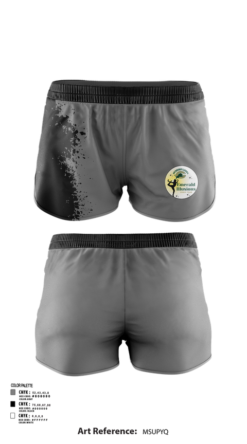 Womens Shorts, Emerald Illusions Dance Team, Spirit Store, Teamtime, Team time, sublimation, custom sports apparel, team uniforms, spirit wear, spiritwear, sports uniforms, custom shirts, team store, custom team store, fundraiser sports, apparel fundraiser