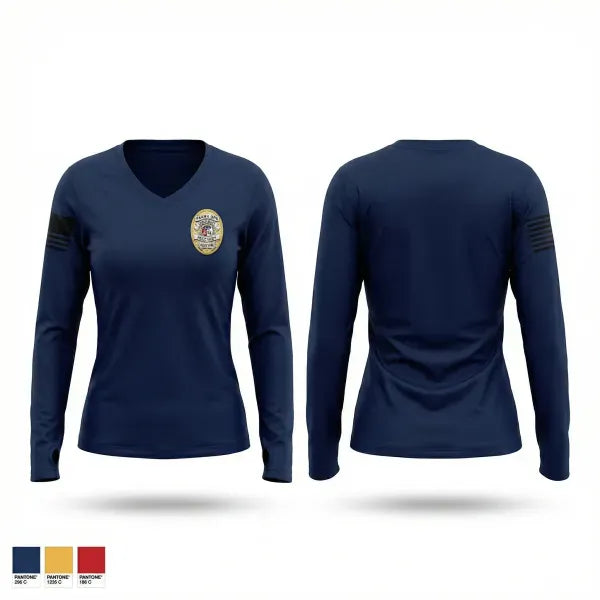 Womens Long Sleeve Vneck Shirt, Parma Department of Public Safety, Fire Department, Teamtime, Team time, sublimation, custom sports apparel, team uniforms, spirit wear, spiritwear, sports uniforms, custom shirts, team store, custom team store, fundraiser sports, apparel fundraiser