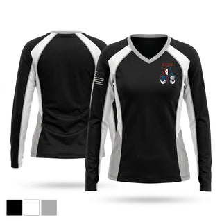 Womens Long Sleeve Vneck Shirt, 33D Range & Aggressor Squadron, Space Force, Teamtime, Team time, sublimation, custom sports apparel, team uniforms, spirit wear, spiritwear, sports uniforms, custom shirts, team store, custom team store, fundraiser sports, apparel fundraiser
