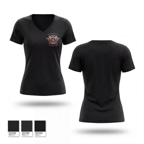 Womens Short Sleeve Vneck Shirt, Osage County Fire District #4, Fire Department, Teamtime, Team time, sublimation, custom sports apparel, team uniforms, spirit wear, spiritwear, sports uniforms, custom shirts, team store, custom team store, fundraiser sports, apparel fundraiser
