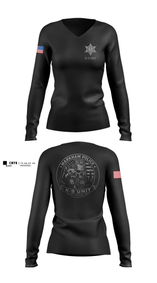 Womens Long Sleeve Vneck Shirt, Markham Police K9 Unit, Police, Teamtime, Team time, sublimation, custom sports apparel, team uniforms, spirit wear, spiritwear, sports uniforms, custom shirts, team store, custom team store, fundraiser sports, apparel fundraiser