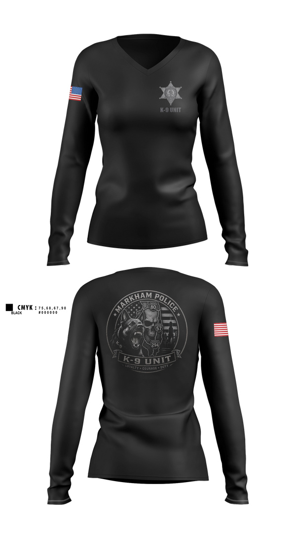 Womens Long Sleeve Vneck Shirt, Markham Police K9 Unit, Police, Teamtime, Team time, sublimation, custom sports apparel, team uniforms, spirit wear, spiritwear, sports uniforms, custom shirts, team store, custom team store, fundraiser sports, apparel fundraiser