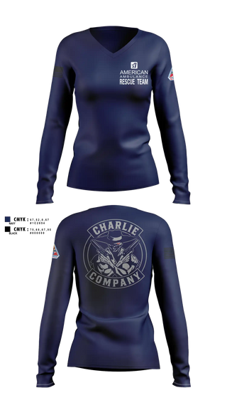 Womens Long Sleeve Vneck Shirt, American Ambulance Rescue Team, EMS/EMT, Teamtime, Team time, sublimation, custom sports apparel, team uniforms, spirit wear, spiritwear, sports uniforms, custom shirts, team store, custom team store, fundraiser sports, apparel fundraiser