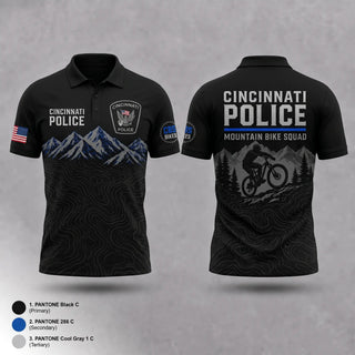Short Sleeve Performance Polo, Cincinnati Police Mountain Bike Squad, Police, Teamtime, Team time, sublimation, custom sports apparel, team uniforms, spirit wear, spiritwear, sports uniforms, custom shirts, team store, custom team store, fundraiser sports, apparel fundraiser
