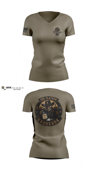 Womens Short Sleeve Vneck Shirt, 2nd Platoon Vaqueros, Army, Teamtime, Team time, sublimation, custom sports apparel, team uniforms, spirit wear, spiritwear, sports uniforms, custom shirts, team store, custom team store, fundraiser sports, apparel fundraiser