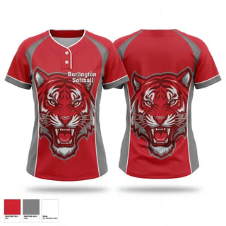Two Button Softball Jersey, Burlington Softball, Softball, Teamtime, Team time, sublimation, custom sports apparel, team uniforms, spirit wear, spiritwear, sports uniforms, custom shirts, team store, custom team store, fundraiser sports, apparel fundraiser