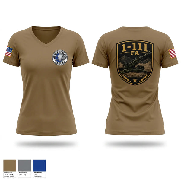 Womens Short Sleeve Vneck Shirt, 1-111FA C BTRY, Army, Teamtime, Team time, sublimation, custom sports apparel, team uniforms, spirit wear, spiritwear, sports uniforms, custom shirts, team store, custom team store, fundraiser sports, apparel fundraiser