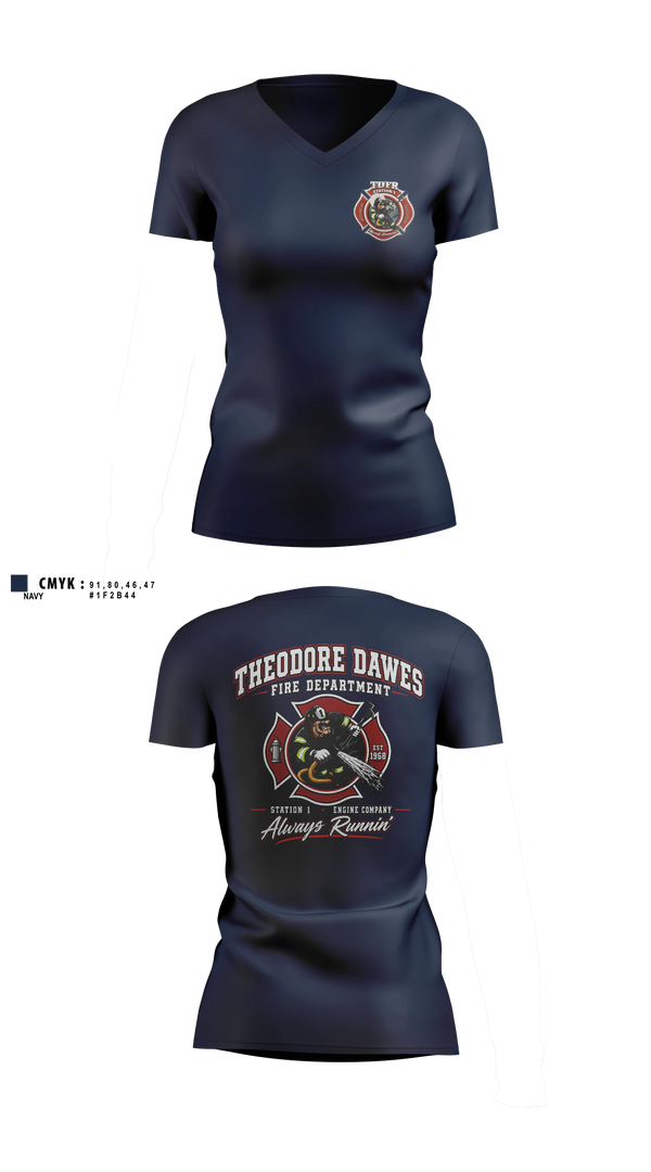 Womens Short Sleeve Vneck Shirt, Theodore-Dawes Fire Rescue, Fire Department, Teamtime, Team time, sublimation, custom sports apparel, team uniforms, spirit wear, spiritwear, sports uniforms, custom shirts, team store, custom team store, fundraiser sports, apparel fundraiser