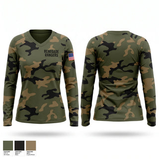 Womens Long Sleeve Vneck Shirt, Renegade Rangers, Army, Teamtime, Team time, sublimation, custom sports apparel, team uniforms, spirit wear, spiritwear, sports uniforms, custom shirts, team store, custom team store, fundraiser sports, apparel fundraiser