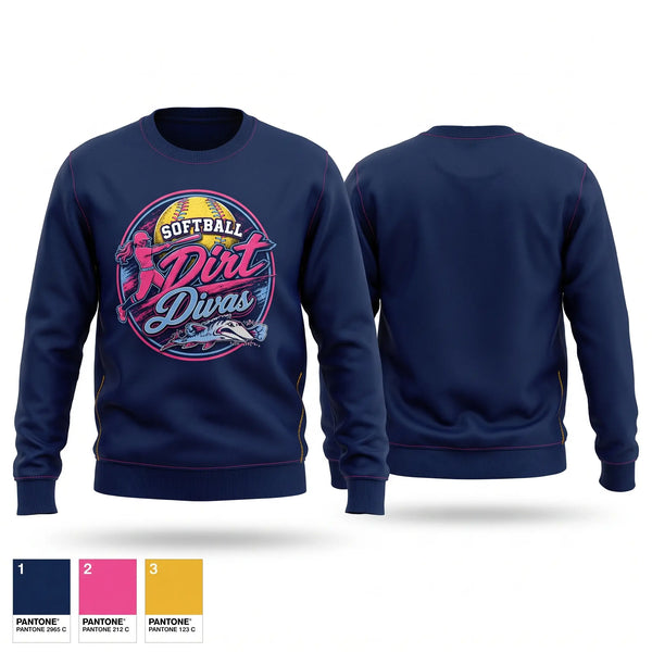 Crew Neck Sweatshirt, Dirt Divas, Softball, Teamtime, Team time, sublimation, custom sports apparel, team uniforms, spirit wear, spiritwear, sports uniforms, custom shirts, team store, custom team store, fundraiser sports, apparel fundraiser