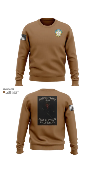 Crew Neck Sweatshirt, 1-7 Cavlary Division Apache Troop Blue Platoon Recon Junkies, Army, Teamtime, Team time, sublimation, custom sports apparel, team uniforms, spirit wear, spiritwear, sports uniforms, custom shirts, team store, custom team store, fundraiser sports, apparel fundraiser