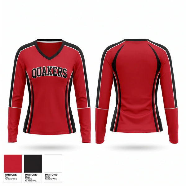 Womens Long Sleeve Vneck Shirt, Quakers, Softball, Teamtime, Team time, sublimation, custom sports apparel, team uniforms, spirit wear, spiritwear, sports uniforms, custom shirts, team store, custom team store, fundraiser sports, apparel fundraiser