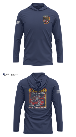 Long Sleeve Performance Shirt with hood, Como Volunteer Fire Department, Fire Department, Teamtime, Team time, sublimation, custom sports apparel, team uniforms, spirit wear, spiritwear, sports uniforms, custom shirts, team store, custom team store, fundraiser sports, apparel fundraiser