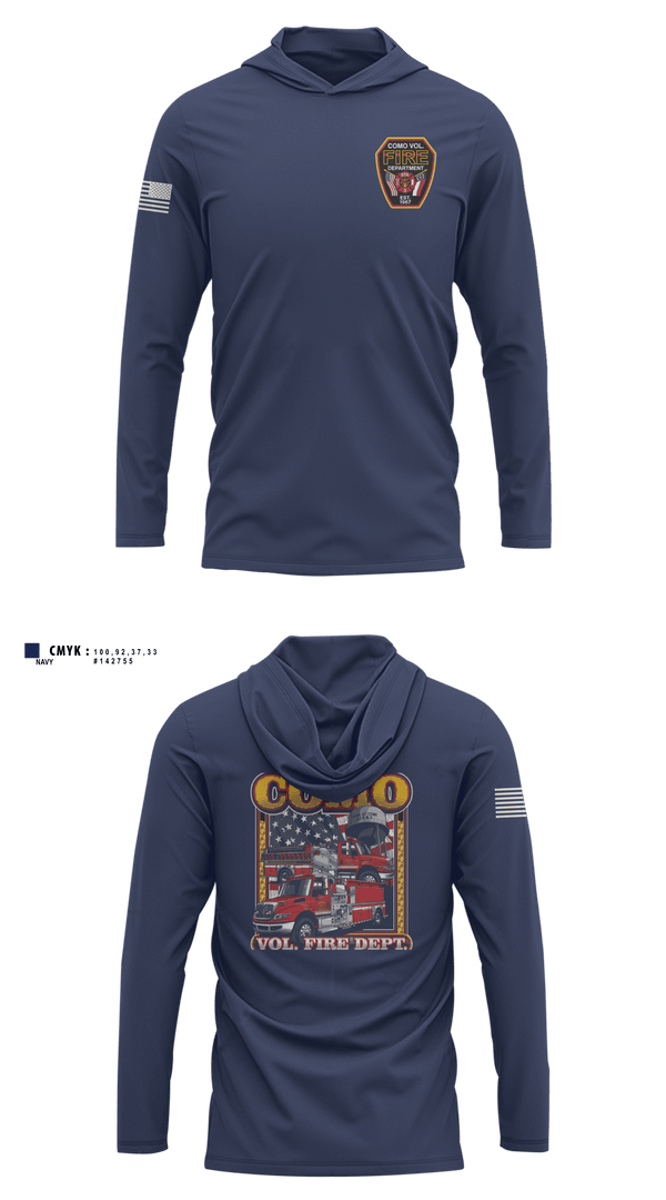 Long Sleeve Performance Shirt with hood, Como Volunteer Fire Department, Fire Department, Teamtime, Team time, sublimation, custom sports apparel, team uniforms, spirit wear, spiritwear, sports uniforms, custom shirts, team store, custom team store, fundraiser sports, apparel fundraiser