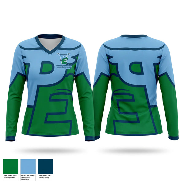Womens Long Sleeve Vneck Shirt, Peabody Veterans Memorial High School Swimming, Swimming, Teamtime, Team time, sublimation, custom sports apparel, team uniforms, spirit wear, spiritwear, sports uniforms, custom shirts, team store, custom team store, fundraiser sports, apparel fundraiser