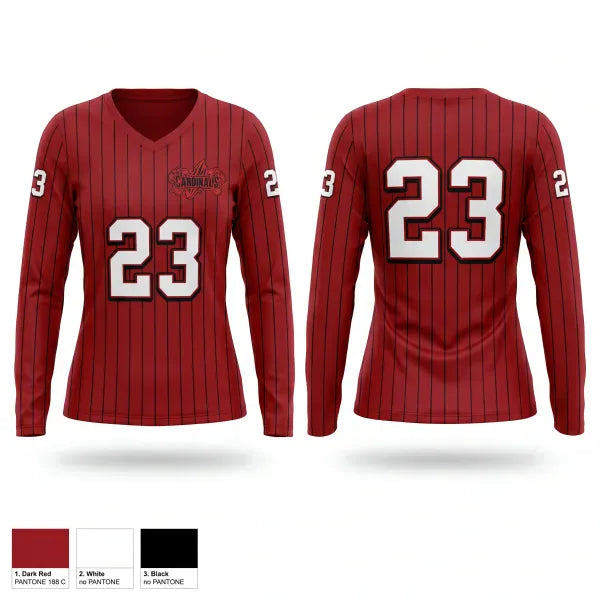 Womens Long Sleeve Vneck Shirt, Raging Cardinals, Softball, Teamtime, Team time, sublimation, custom sports apparel, team uniforms, spirit wear, spiritwear, sports uniforms, custom shirts, team store, custom team store, fundraiser sports, apparel fundraiser