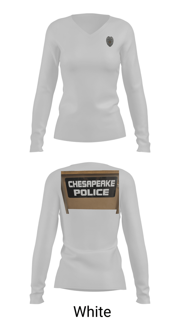 Womens Long Sleeve Vneck Shirt, Chesapeake Police, Police, Teamtime, Team time, sublimation, custom sports apparel, team uniforms, spirit wear, spiritwear, sports uniforms, custom shirts, team store, custom team store, fundraiser sports, apparel fundraiser