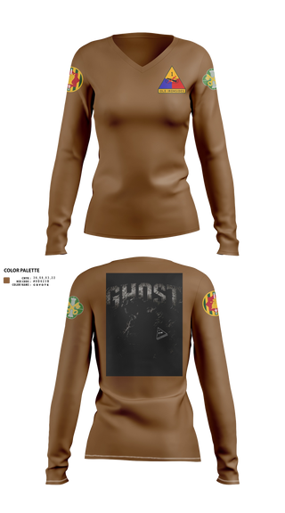 Womens Long Sleeve Vneck Shirt, 2ND PLT Ghosts, Army, Teamtime, Team time, sublimation, custom sports apparel, team uniforms, spirit wear, spiritwear, sports uniforms, custom shirts, team store, custom team store, fundraiser sports, apparel fundraiser