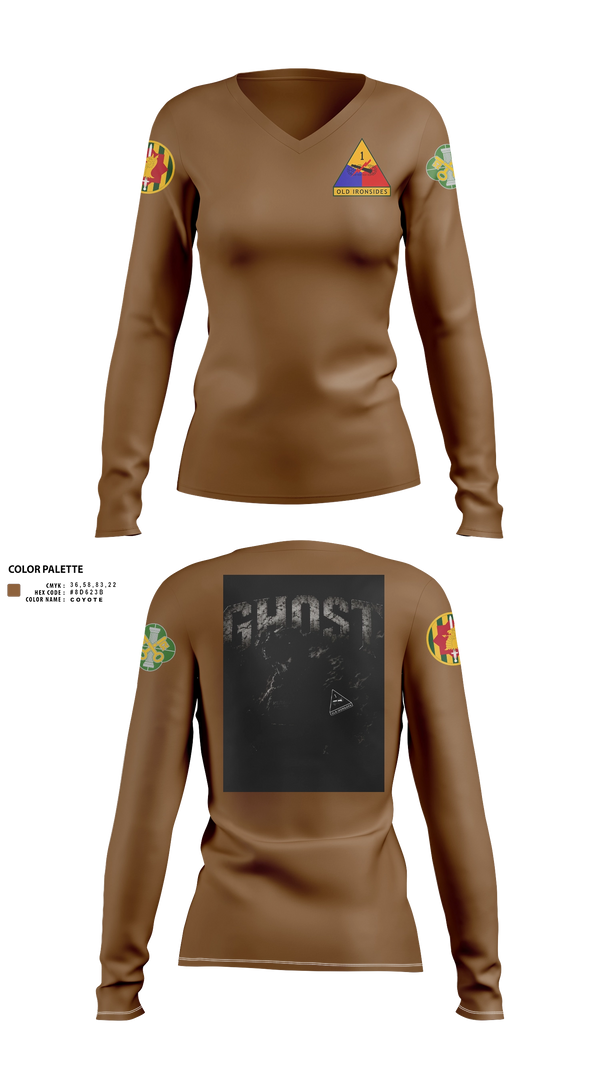 Womens Long Sleeve Vneck Shirt, 2ND PLT Ghosts, Army, Teamtime, Team time, sublimation, custom sports apparel, team uniforms, spirit wear, spiritwear, sports uniforms, custom shirts, team store, custom team store, fundraiser sports, apparel fundraiser