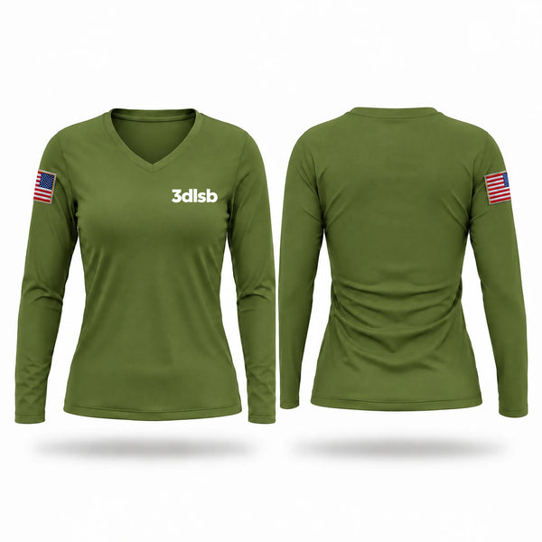 Womens Long Sleeve Vneck Shirt, 3dlsb, Marines, Teamtime, Team time, sublimation, custom sports apparel, team uniforms, spirit wear, spiritwear, sports uniforms, custom shirts, team store, custom team store, fundraiser sports, apparel fundraiser