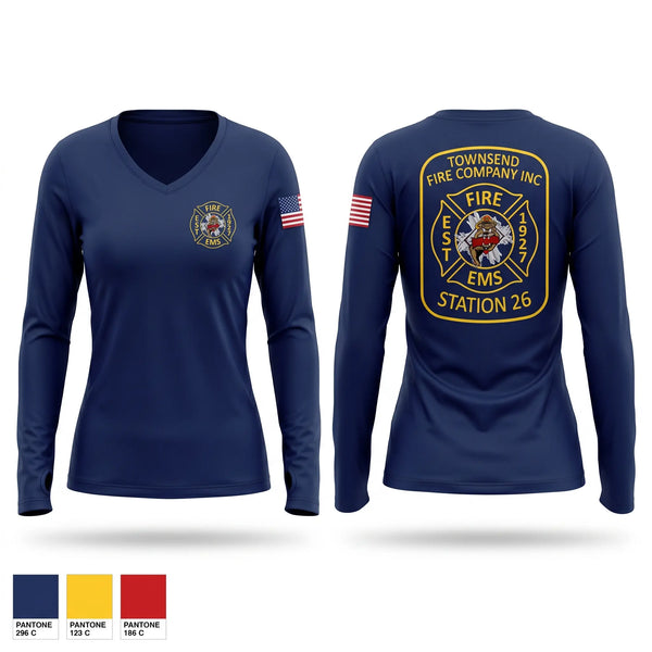 Womens Long Sleeve Vneck Shirt, Townsend Fire Company, Fire Department, Teamtime, Team time, sublimation, custom sports apparel, team uniforms, spirit wear, spiritwear, sports uniforms, custom shirts, team store, custom team store, fundraiser sports, apparel fundraiser